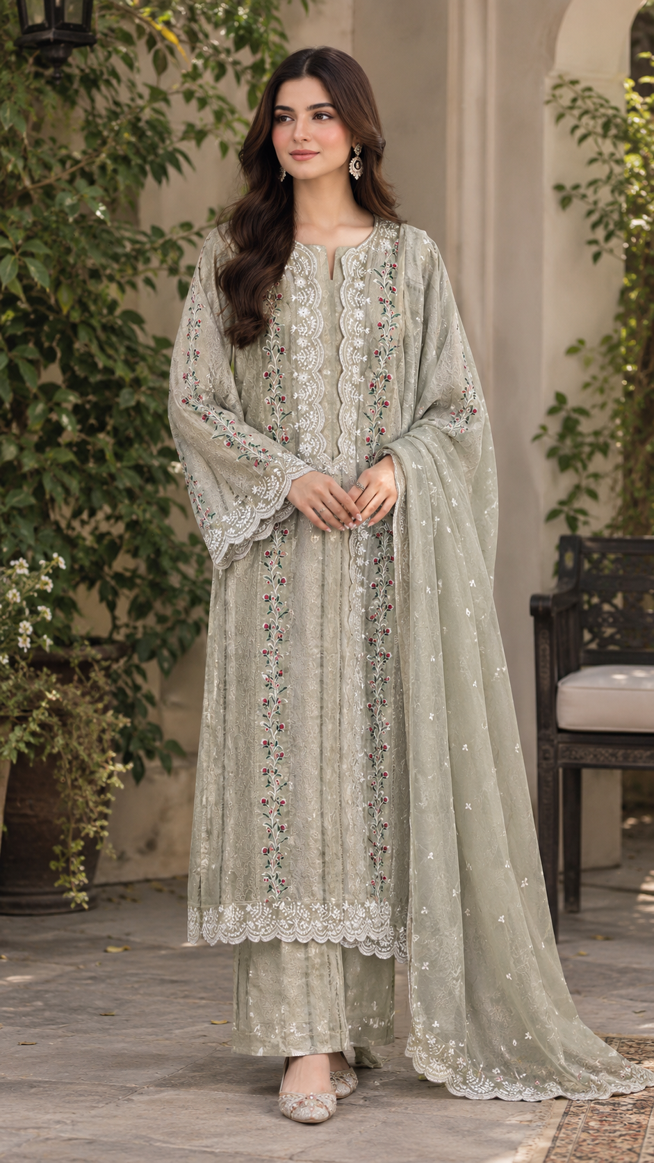 3 Pc Luxurious Linen Blend Self Jacquard Suit