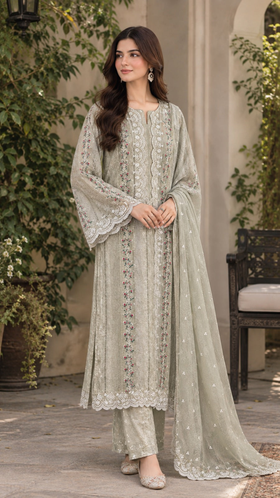 3 Pc Luxurious Linen Blend Self Jacquard Suit