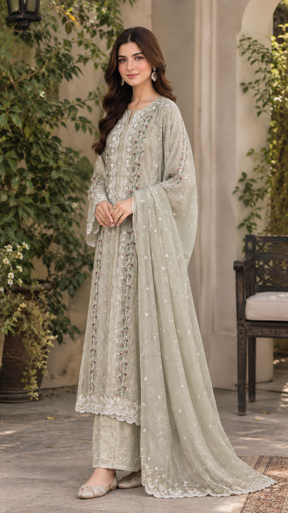 3 Pc Luxurious Linen Blend Self Jacquard Suit