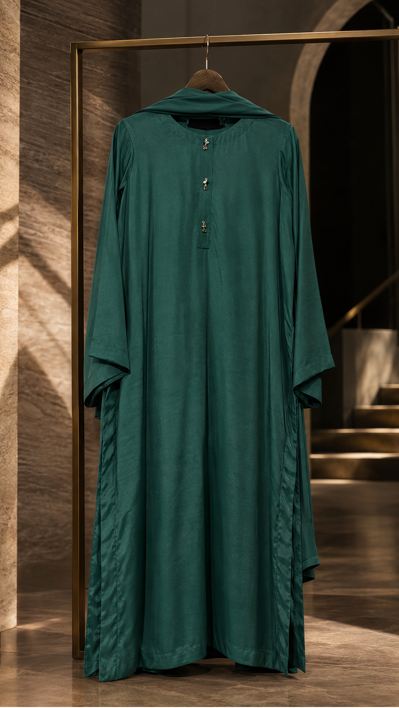 3 Pc Solid Raw Silk Suit - Emerald Green