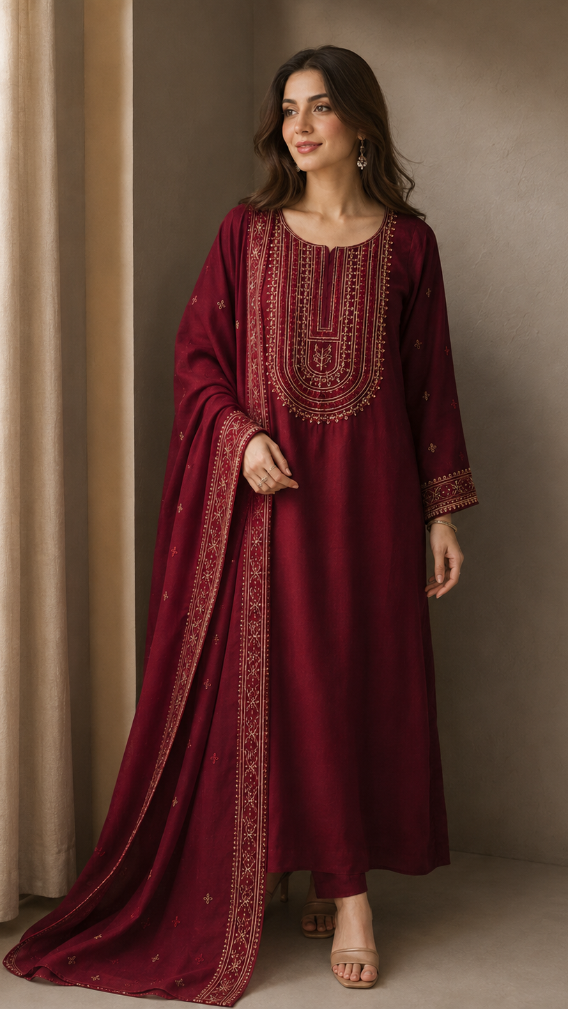 3 Pc Embroidered Lawn Dress