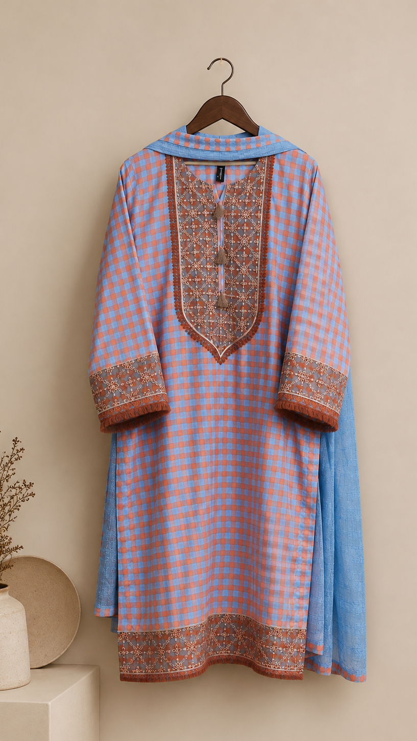 3 Pc Embroidered Cotton Dress
