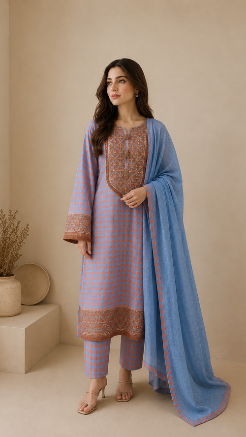3 Pc Embroidered Cotton Dress