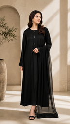 3 Pc Solid Raw Silk Suit - Black