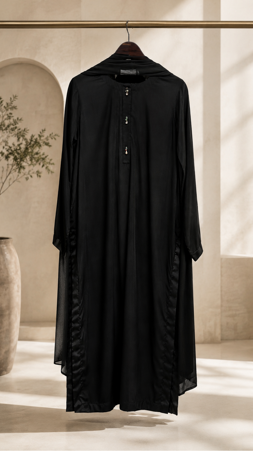3 Pc Solid Raw Silk Suit - Black