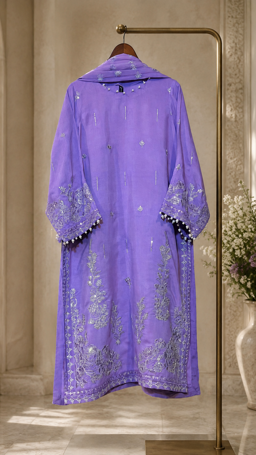 3 Pc Luxury Embroidered Raw Silk Dress