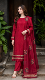4 Pc Embroidered Organza Suit