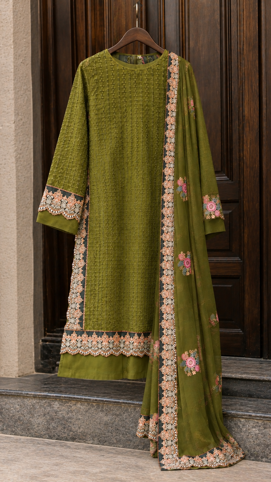 4 Pc Embroidered Organza Suit