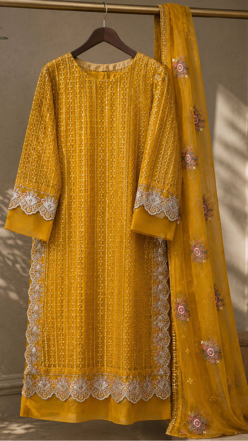 4 Pc Embroidered Organza Suit