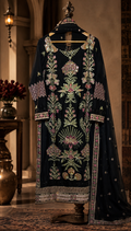 3 Piece Embroidered Raw Silk Suit