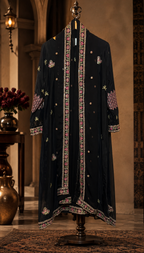 3 Piece Embroidered Raw Silk Suit
