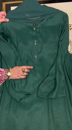 3 Pc Solid Raw Silk Suit - Emerald Green