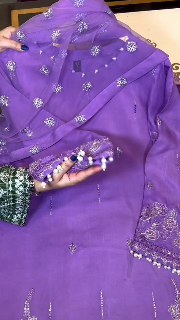 3 Pc Luxury Embroidered Raw Silk Dress