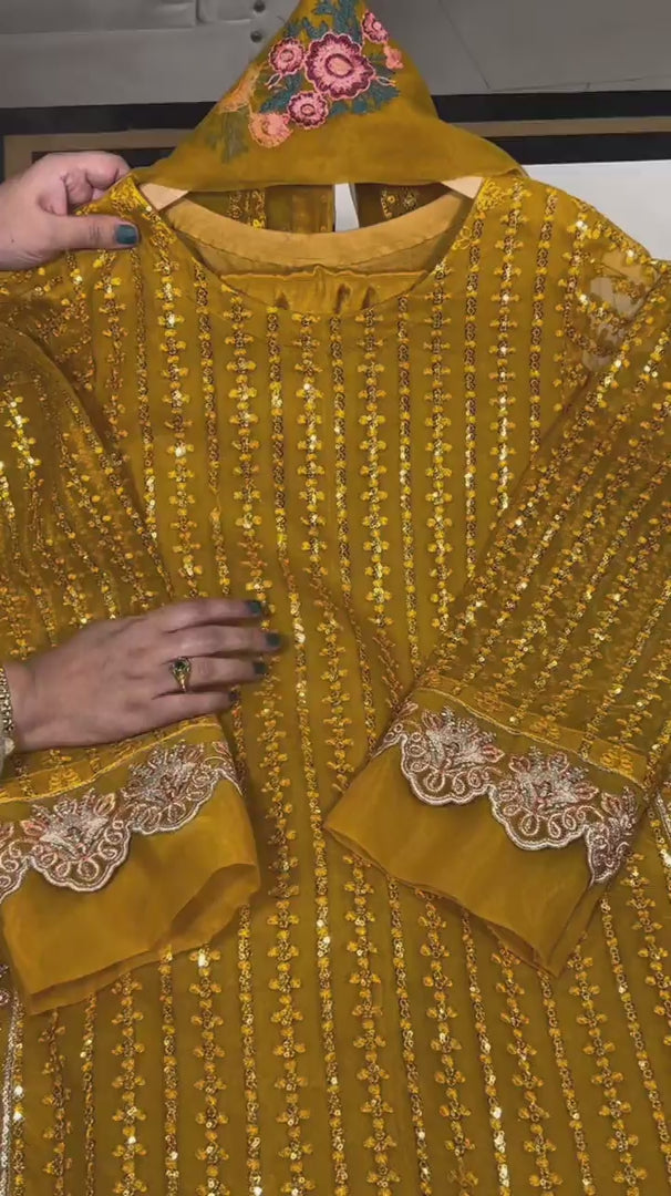 4 Pc Embroidered Organza Suit