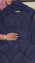 3 Pc Solid Raw Silk Suit - Navy Blue