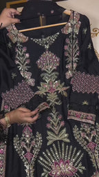3 Piece Embroidered Raw Silk Suit